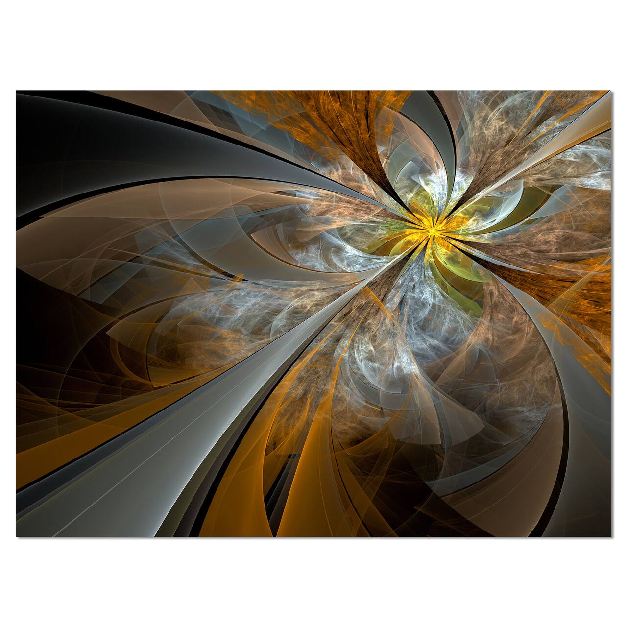Designart - Symmetrical Yellow Fractal Flower - Abstract Print On Canvas